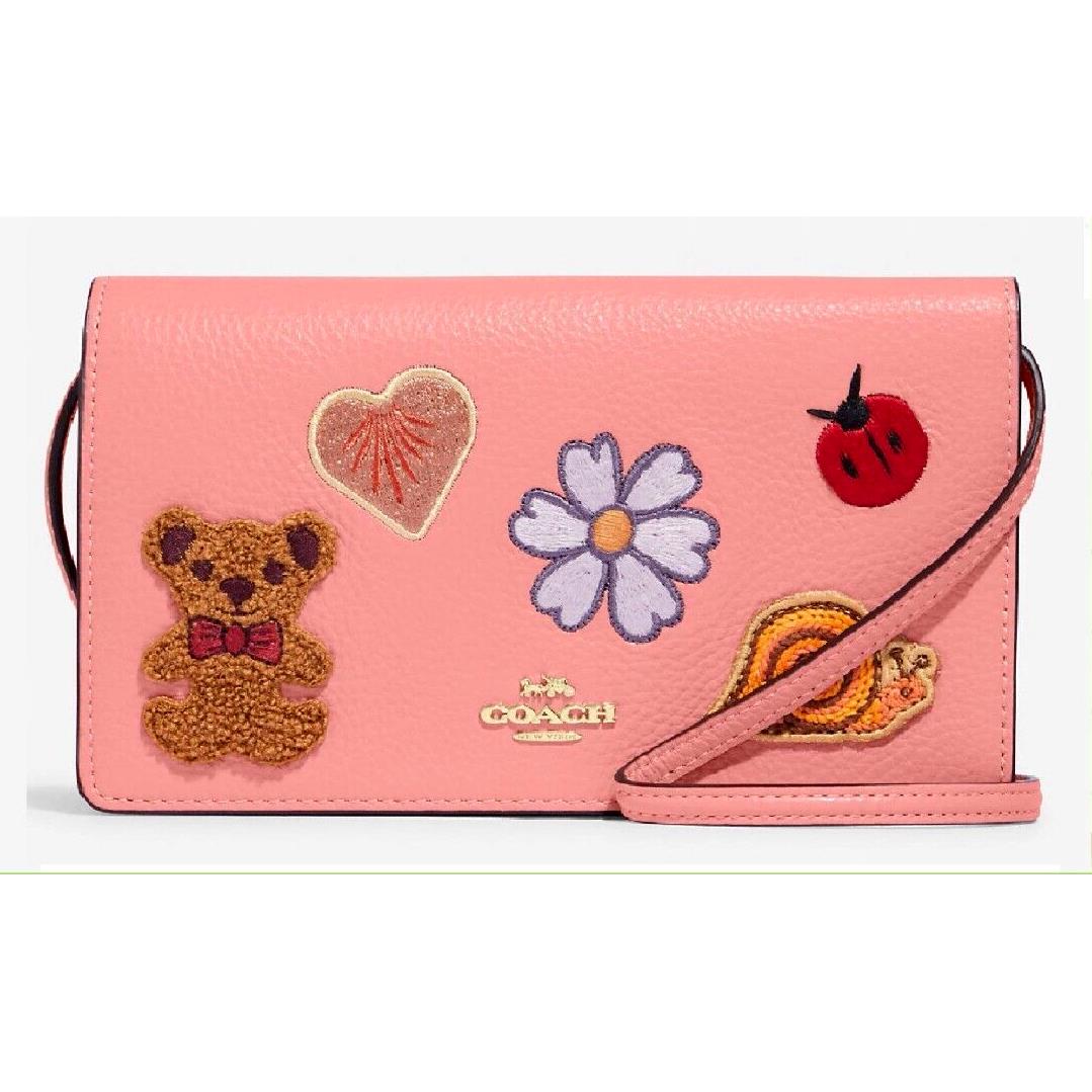 Coach Anna CC469 Foldover Clutch Crossbody with Creature Patches Candy Pink