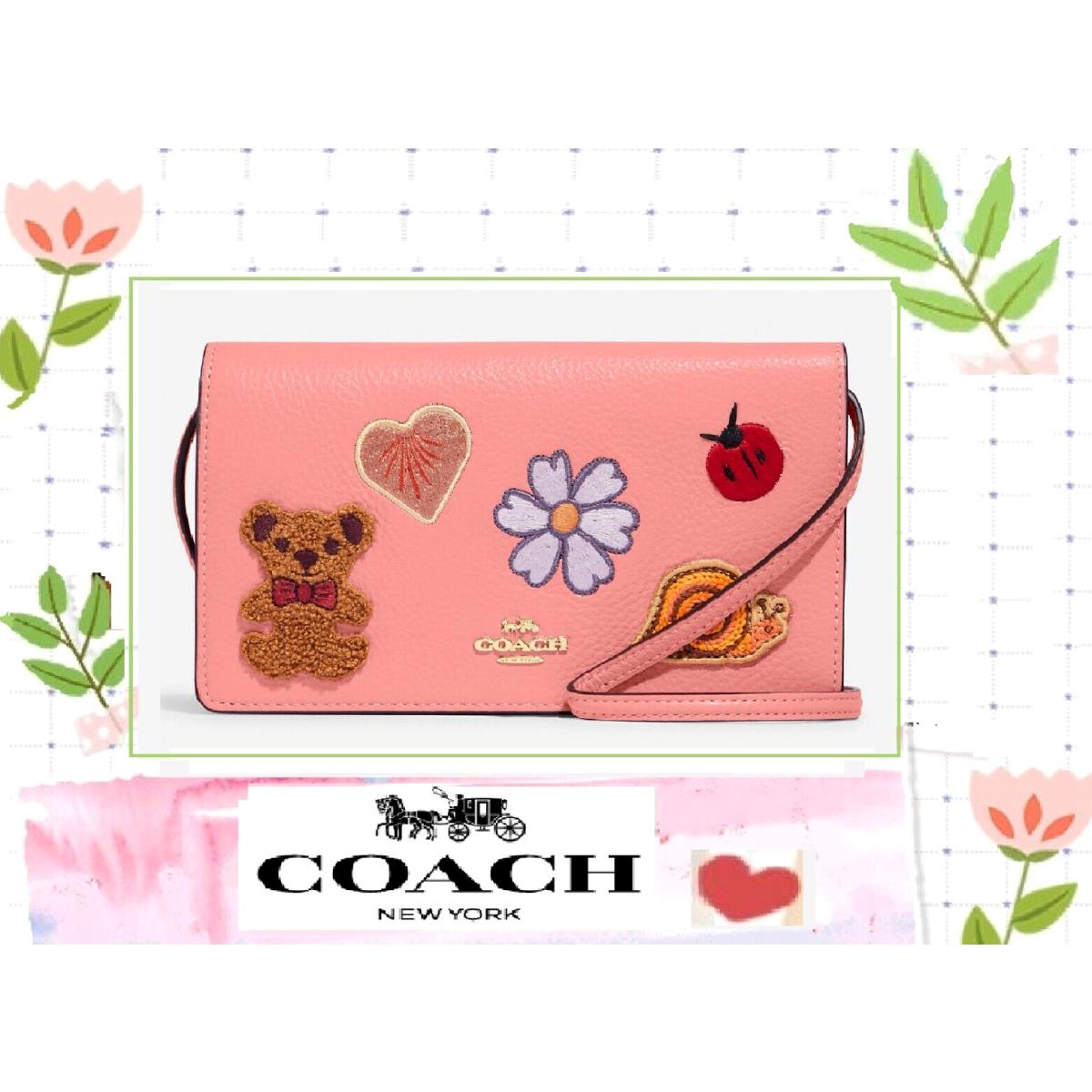 Coach Anna CC469 Foldover Clutch Crossbody with Creature Patches Candy Pink