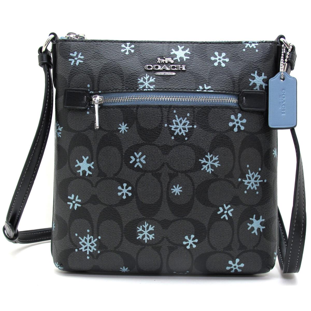 Coach Mini Rowan Signature Snowflake Messenger Crossbody Graphite/cornflower