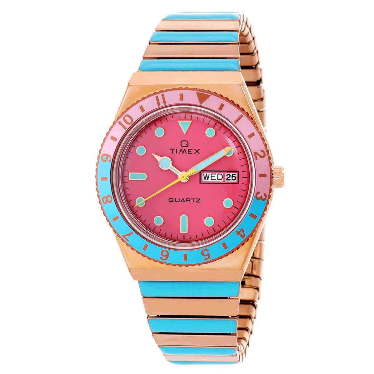 Timex Q Timex Malibu Quartz Pink Dial Ladies Watch TW2U81500 - Dial: Pink, Band: Multicolor, Bezel: Pink