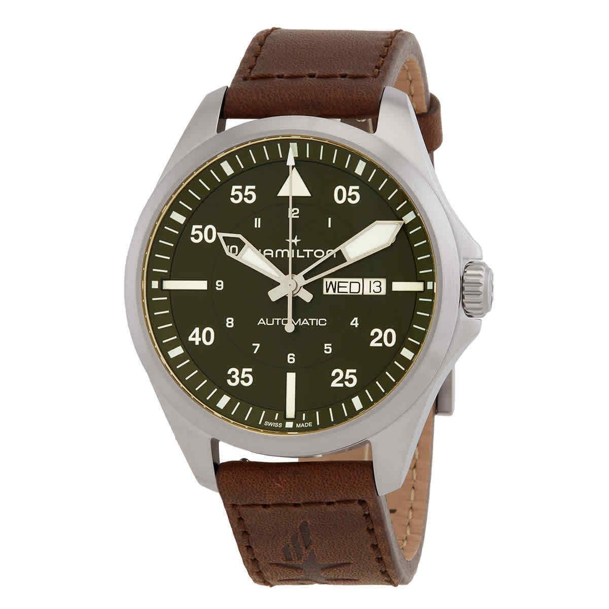 Hamilton Khaki Aviation Pilot Day Date Auto Green Men`s Watch H64635560