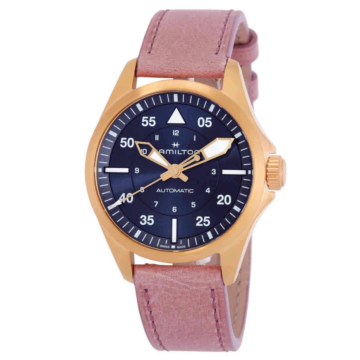 Hamilton Khaki Aviation Pilot Automatic Blue Dial Watch H76245840 - Dial: Blue, Band: Rose, Bezel: Rose Gold-tone