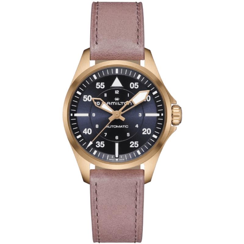 Hamilton Khaki Aviation Pilot Auto Blue Dial Rose Women`s Watch H76245840 - Face: Blue, Dial: Blue, Band: Pink