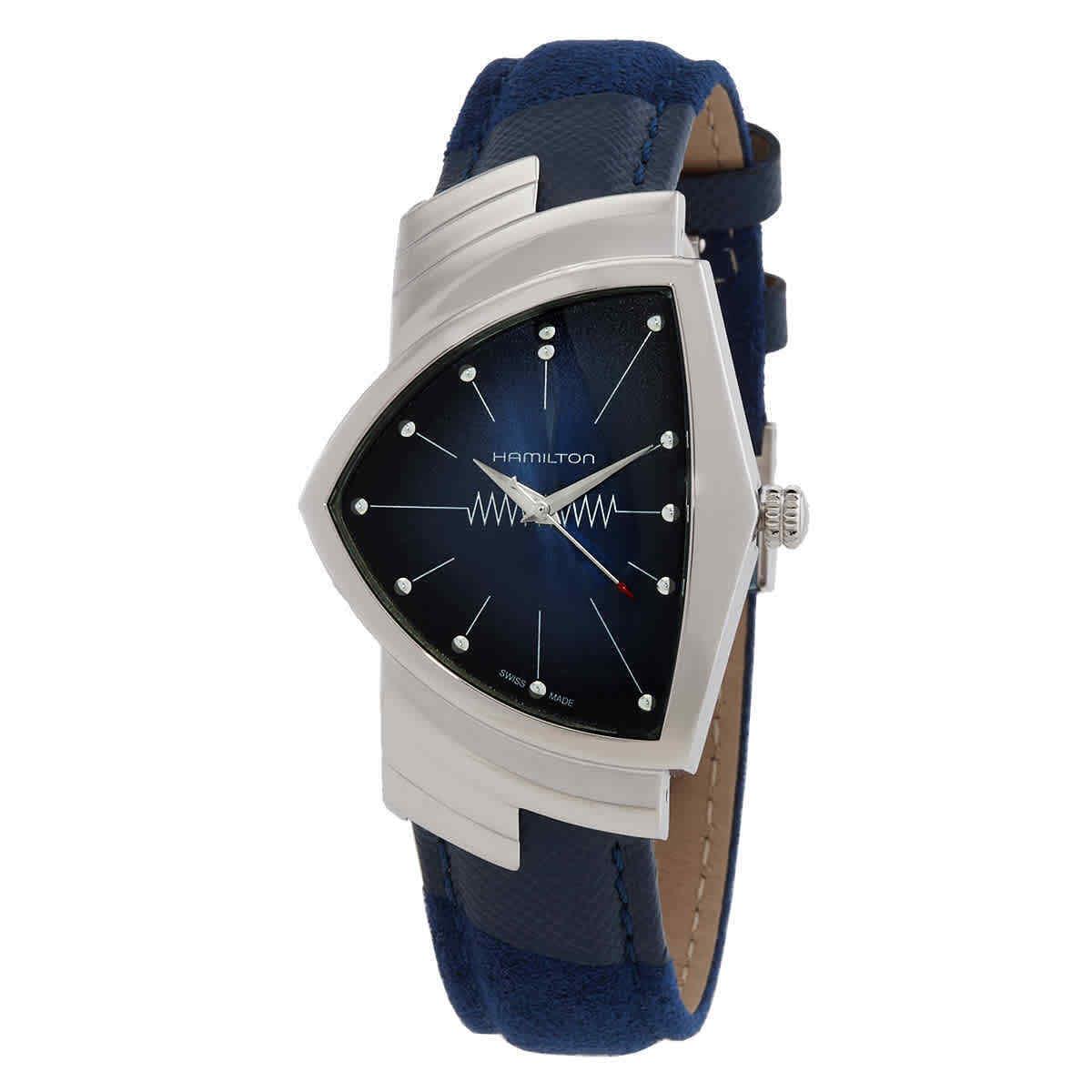 Hamilton Ventura Quartz Blue Dial Ladies Watch H24411942 - Dial: Blue, Band: Blue, Bezel: Silver-tone