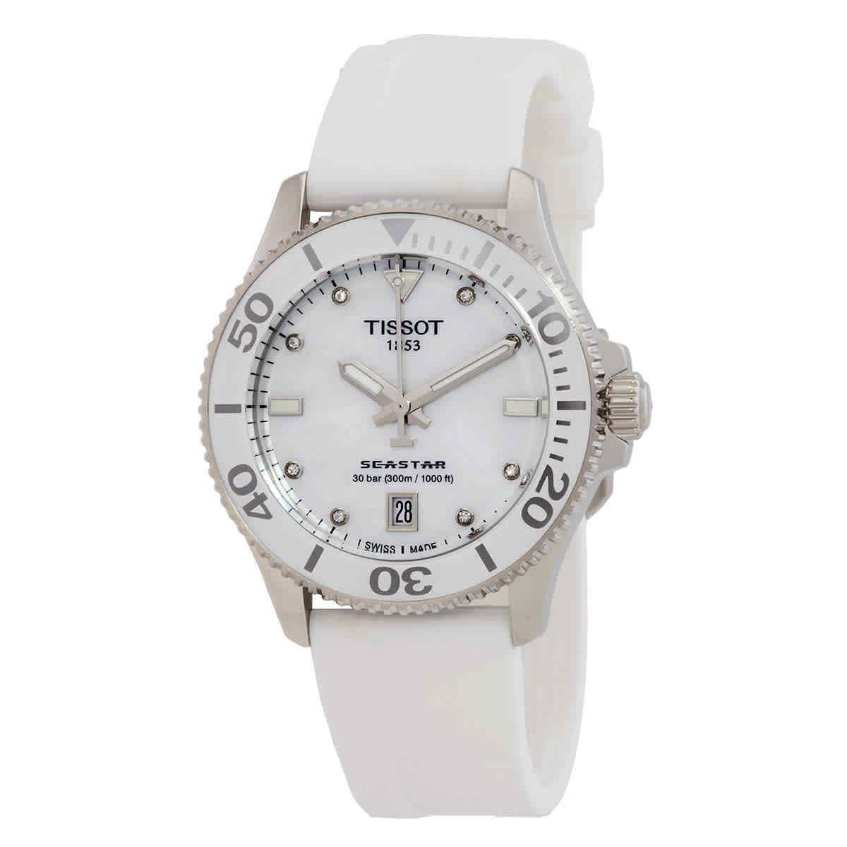 Tissot Seastar Quartz Diamond White Mop Dial Unisex Watch T120.210.17.116.00 - Dial: White, Band: White, Bezel: White