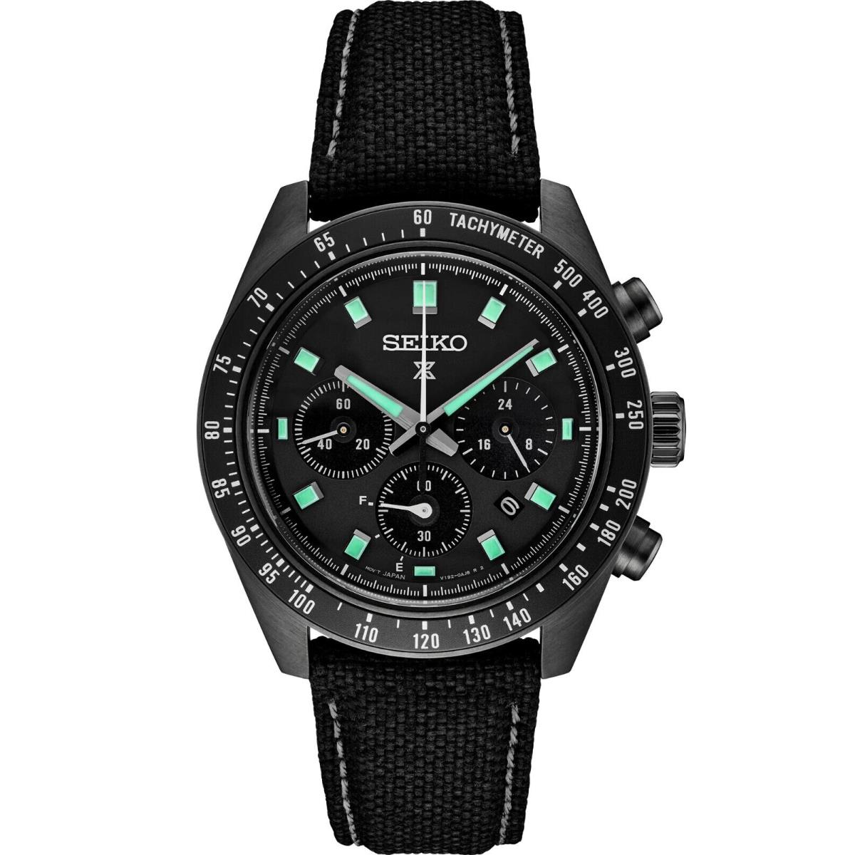 Seiko Speedtimer Night Vision Solar Black Chronograph Men`s Watch SSC923 - Dial: Black