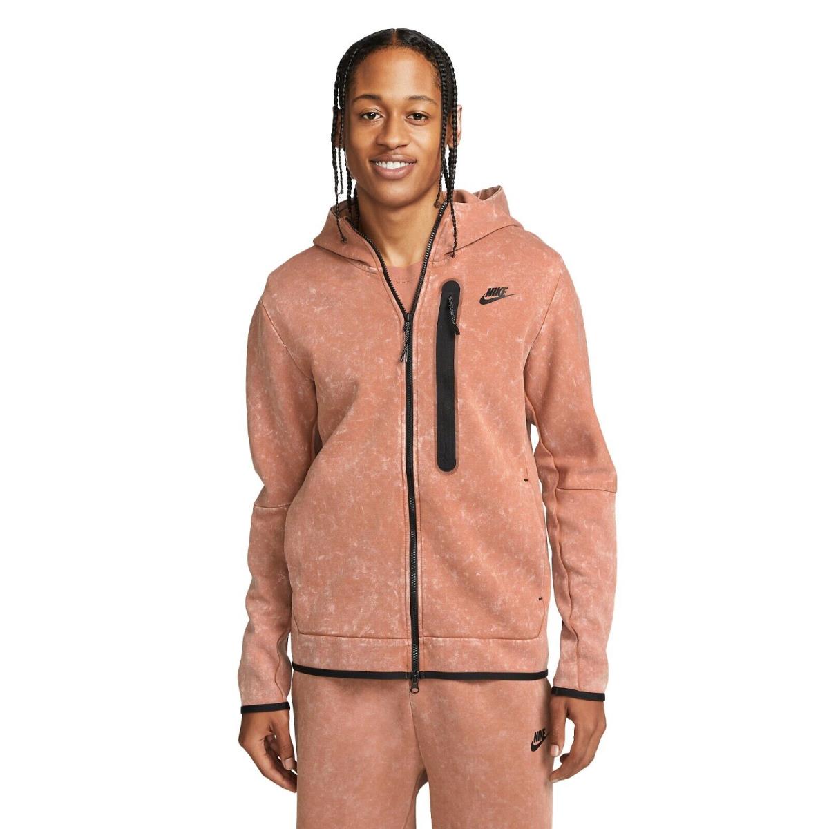 Nike Sportswear Tech Fleece Clay/black DM6515-215 Men`s Wash Full-zip Hoodie