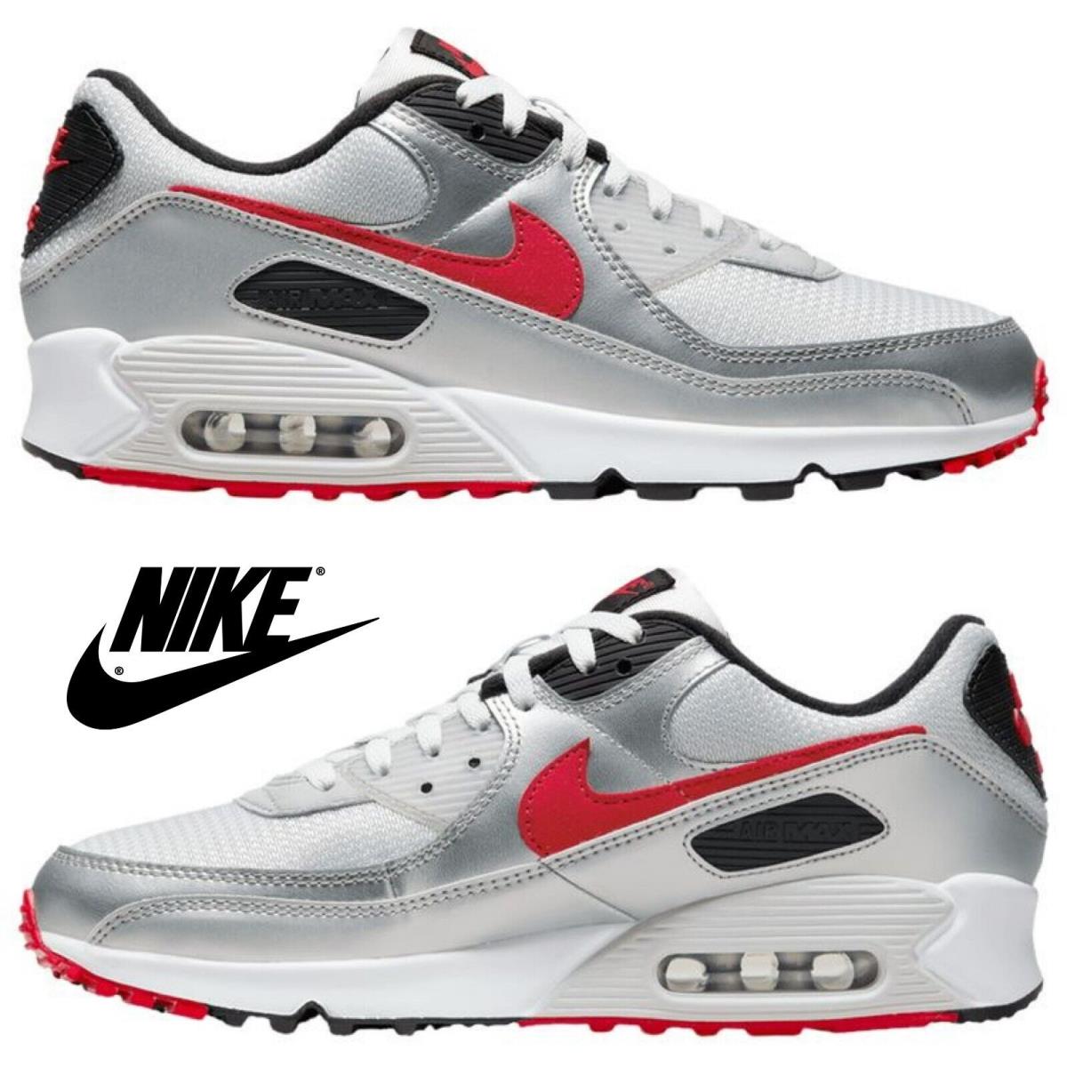 Nike Air Max 90 Men`s Sneakers Comfort Casual Sport Shoes Gum Run Silver Black