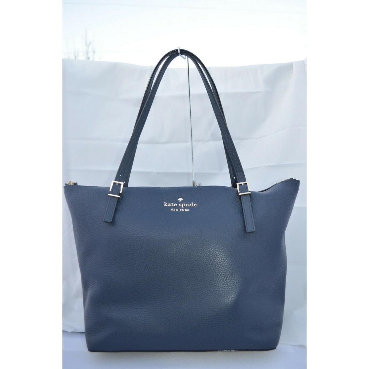 Kate Spade Leather Tote Shopper Top Zip Watson Lane Maya Midnight Blue