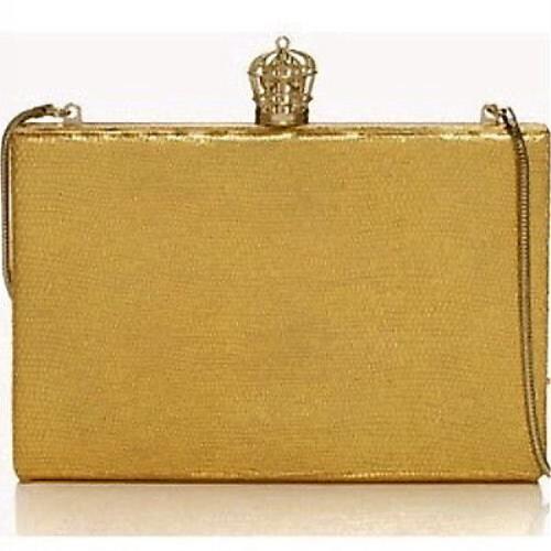 Kate Spade Song Bird Cage Metallic Gold Leather Emanuelle Bridal Clutch Love