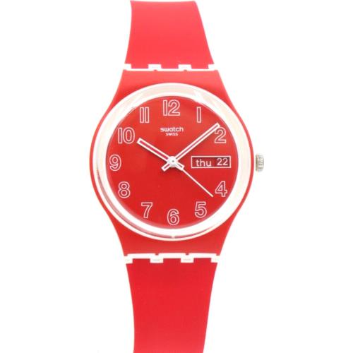 Swiss Swatch Originals Red White Blue Poppy Field Day-date Watch 34mm GW705