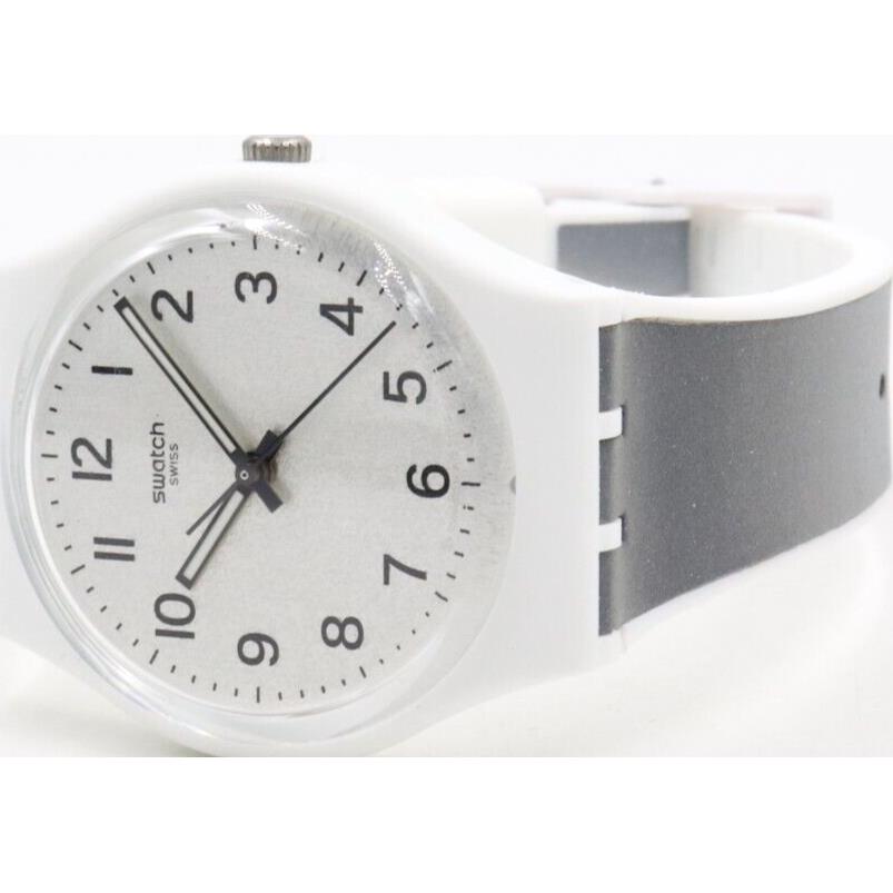 Swatch watch Originals - Dial: Metallic silver, Band: White with silver fabric inlay, Bezel: White