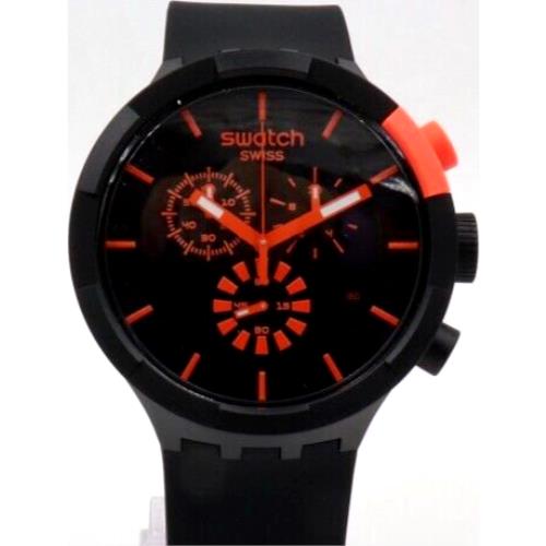 Swiss Swatch Big Bold Chrono Checkpoint Red Silicone Watch SBO2B402 - Dial: Black, Band: Black and red, Bezel: Black