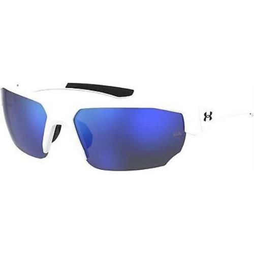Under Armour Men`s Blitzing Polarized Wrap Sunglasses White Frame/blue Lens - White, Frame: White, Lens: Blue