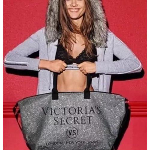 Christmas Gift Victorias Secret Silver Sparkly Glitter Weekender Tote Duffle