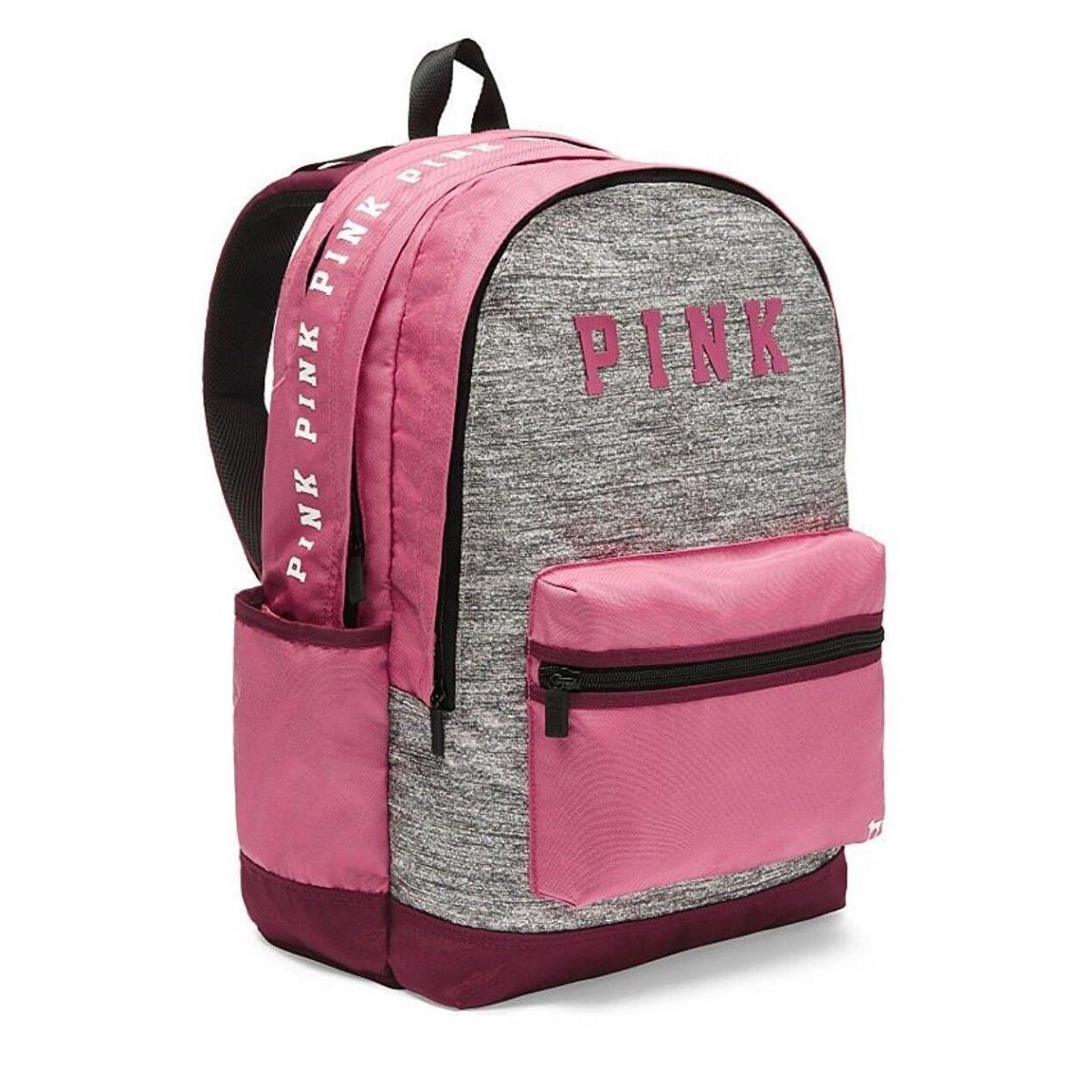 1 Victoria`s Secret Campus Pink Grey Marl Backpack Large School Gym Tote Bookbag