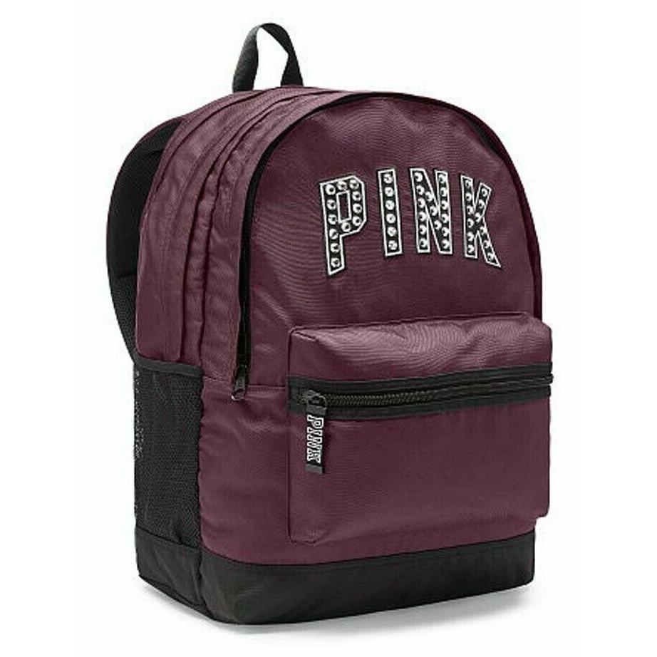 1 Victoria`s Secret Pink Campus Burgundy Bling Backpack Large School Gym Bookbag