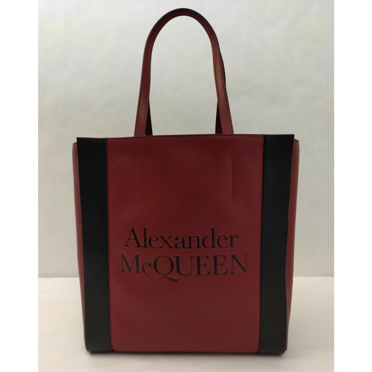 Alexander Mcqueen Dark Red Leather Signature Logo Shopper Tote 630773 6050