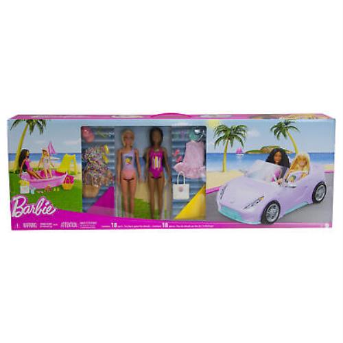 Mattel 18 pc Barbie Playset with Dolls Pool Car and Accessories