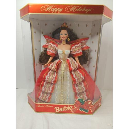 Vintage 1997 Holiday Barbie 10th Anniversary Doll Red Dress Dark Hair