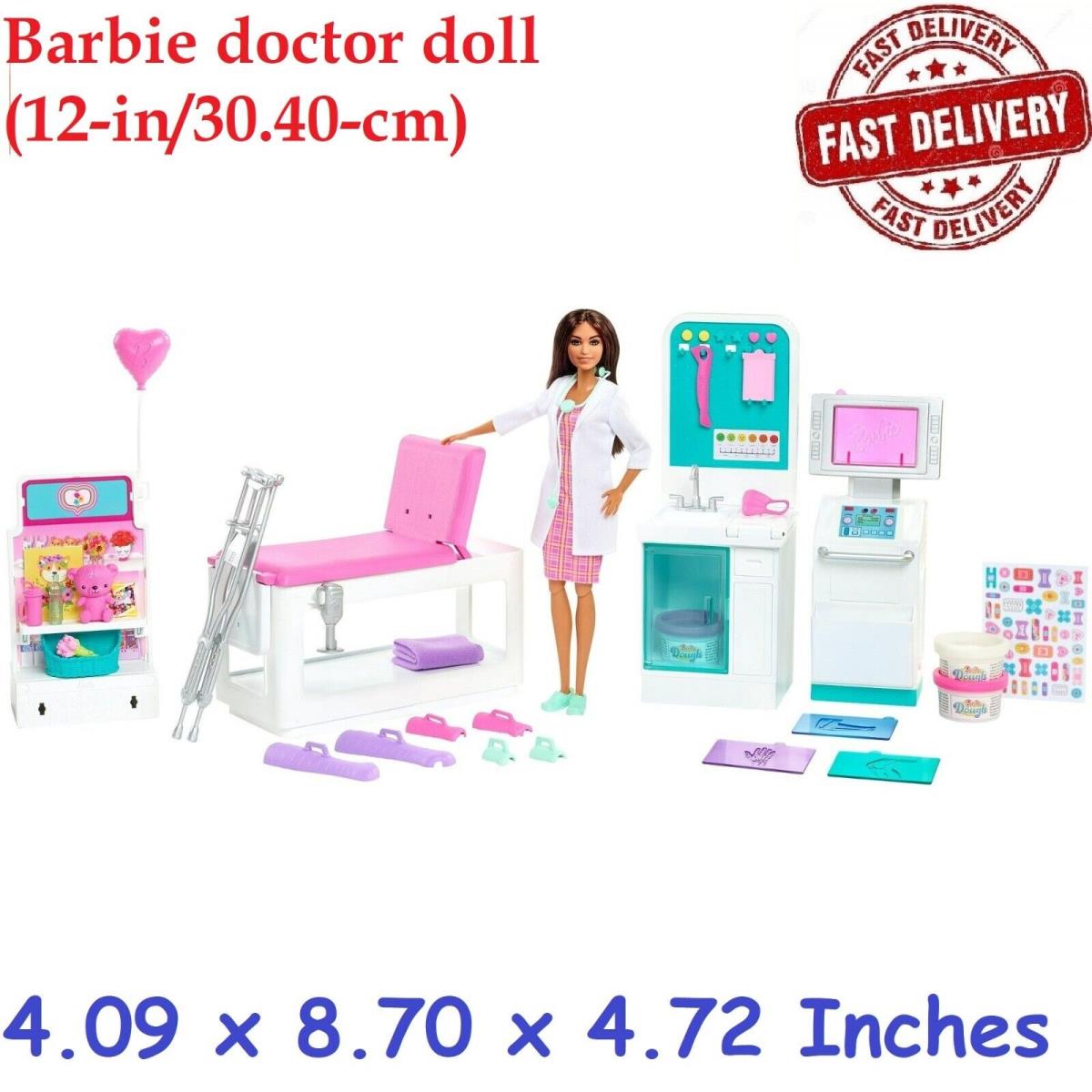 Barbie Fast Cast Clinic Doll Playset Brunette Doll 30+ Accessories Includ