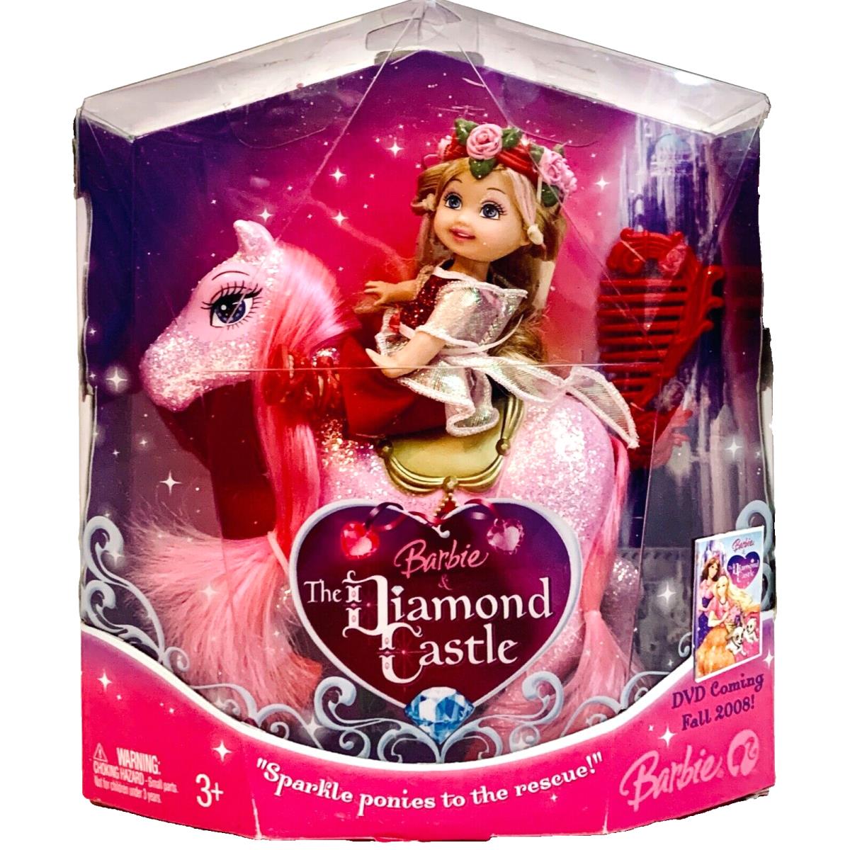 Mattel 2008 Barbie The Diamond Castle Kelly Doll Pink Sparkle Pony Age 3 Up