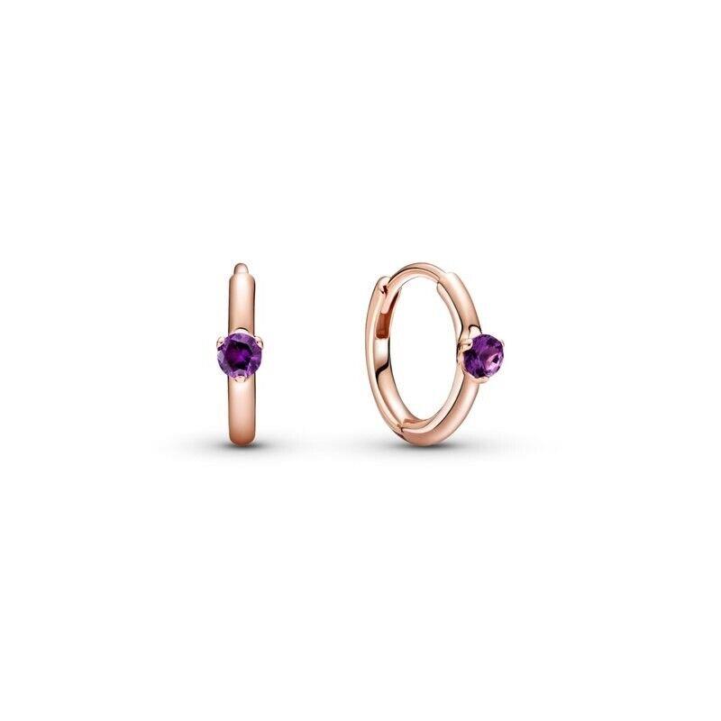 Pandora Rose Hoop Earrings with Purple Crystal