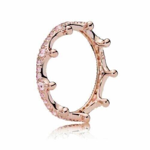 Pandora 14k Rose Gold Plated Pink Enchantment Crown Ring Size 44 3