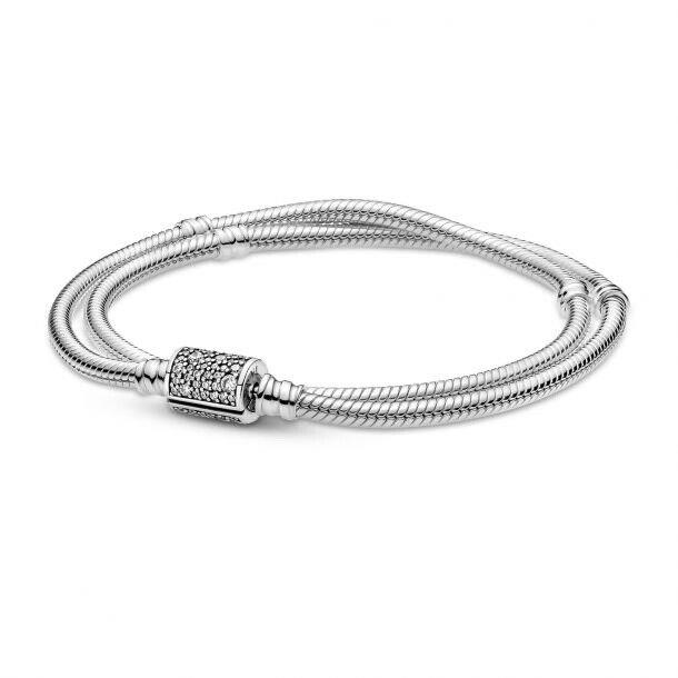 Pandora Double Wrap Barrel Charm Bracelet Size 17