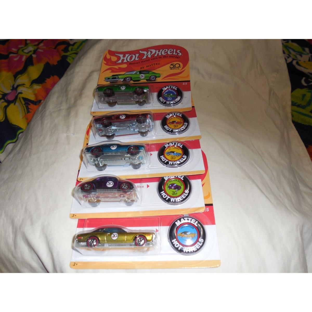 Hot Wheels 50th Anniv 5 Car Set Cougar VW Beetle Camaro Mustang and Barracuda