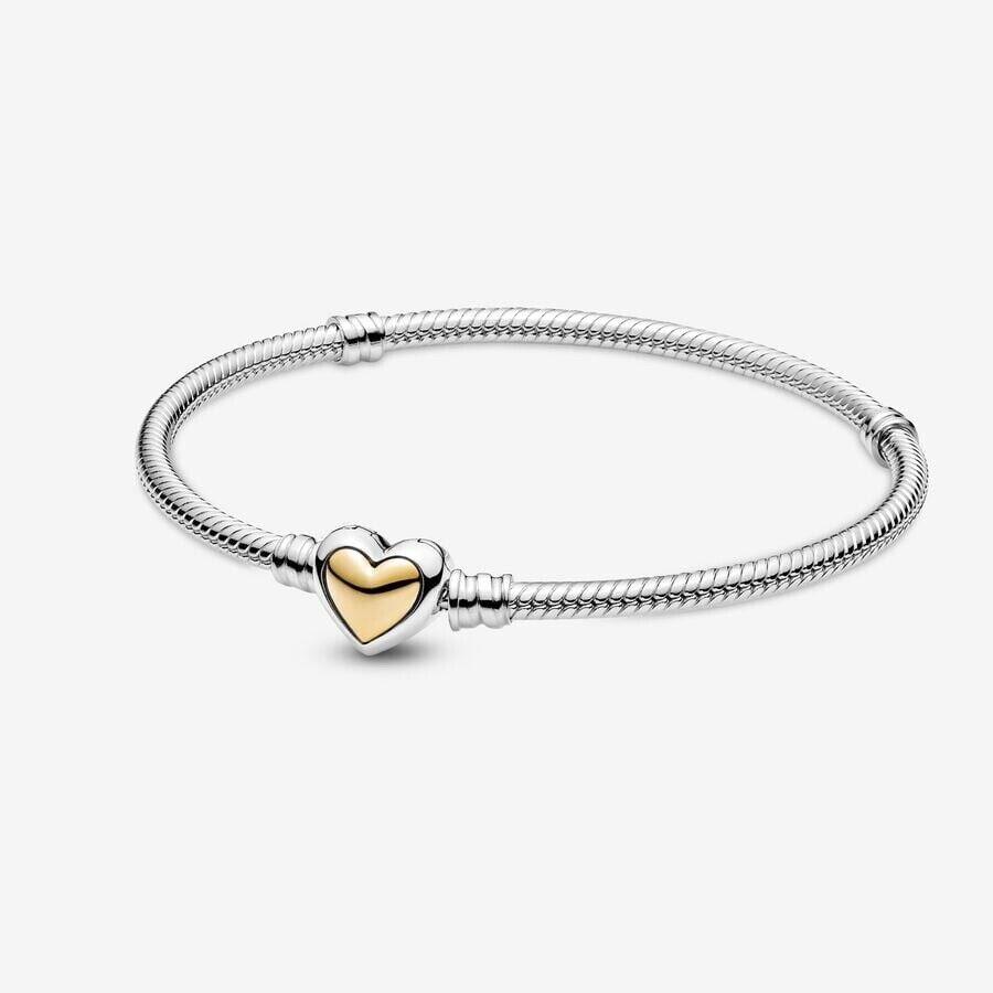 Pandora Domed Golden Heart Charm Bracelet Size 17