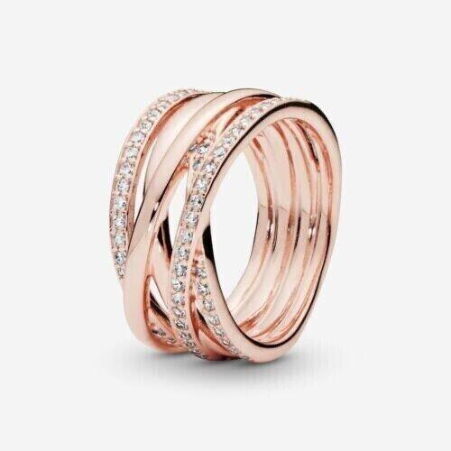 Pandora 14k Rose Gold Sparkling Polished Lines Ring Size 60 9
