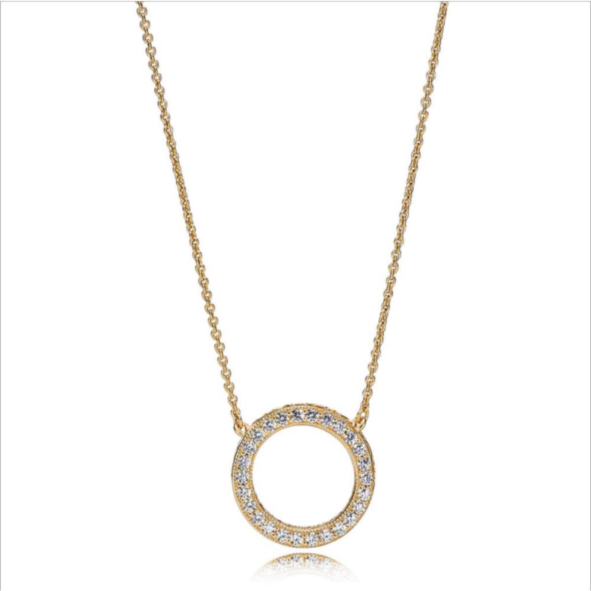 Pandora Large Pave Gold Circle Necklace 45cm