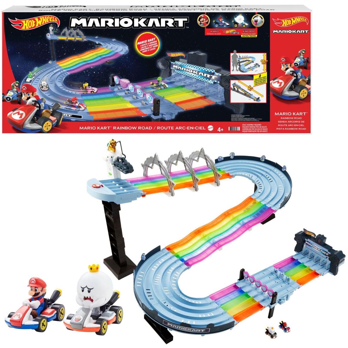 Hot Wheels Mario Kart Rainbow Road Raceway Track Set w/ Lights Sounds Nintendo