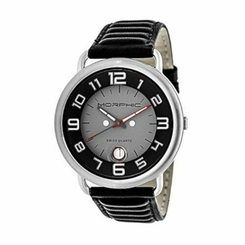 Morphic 4906 Men`s M49 Series Analog Grey Dial Black Leather SS Silver Watch
