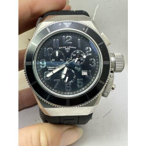 Swiss Legend Men`s Silver Case Black Rubber Strap Quartz Watch 13844-01-BB-R16
