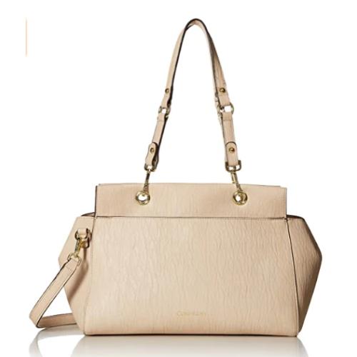 Calvin Klein Sonoma Straw Satchel Light Sand / Gold Handbag