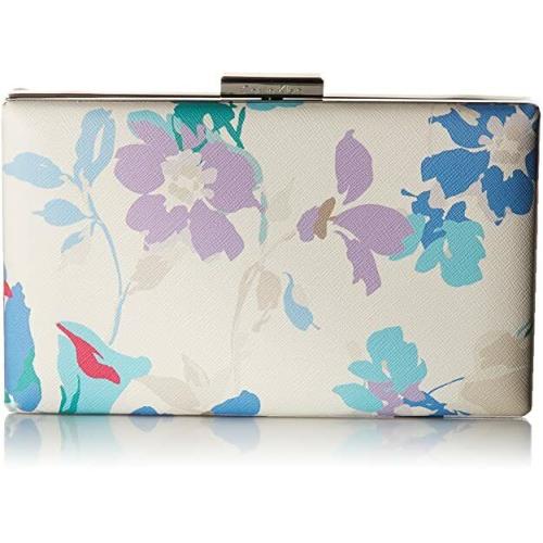 Calvin Klein Saffiano Floral Printed Box Clutch Floral White