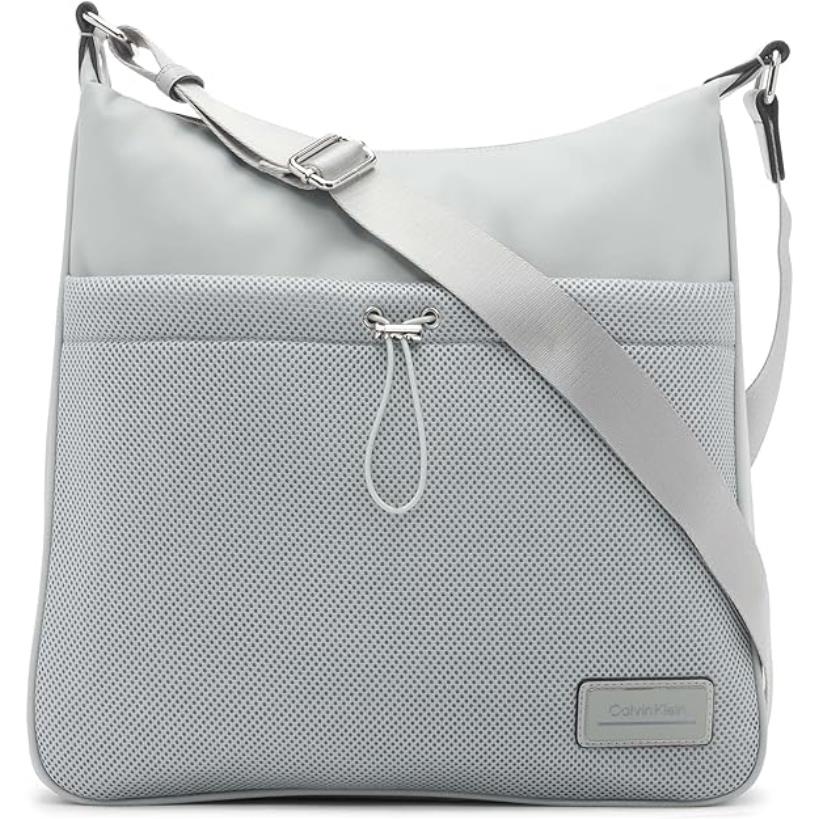 Calvin Klein Jessie Mesh Pocket Nylon Messenger in High Rise Gray Silver