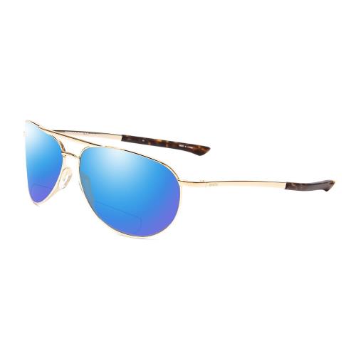 Smith Serpico Slim 2 Unisex Polarized Bi-focal Sunglasses in Gold Tortoise 60 mm Blue Mirror