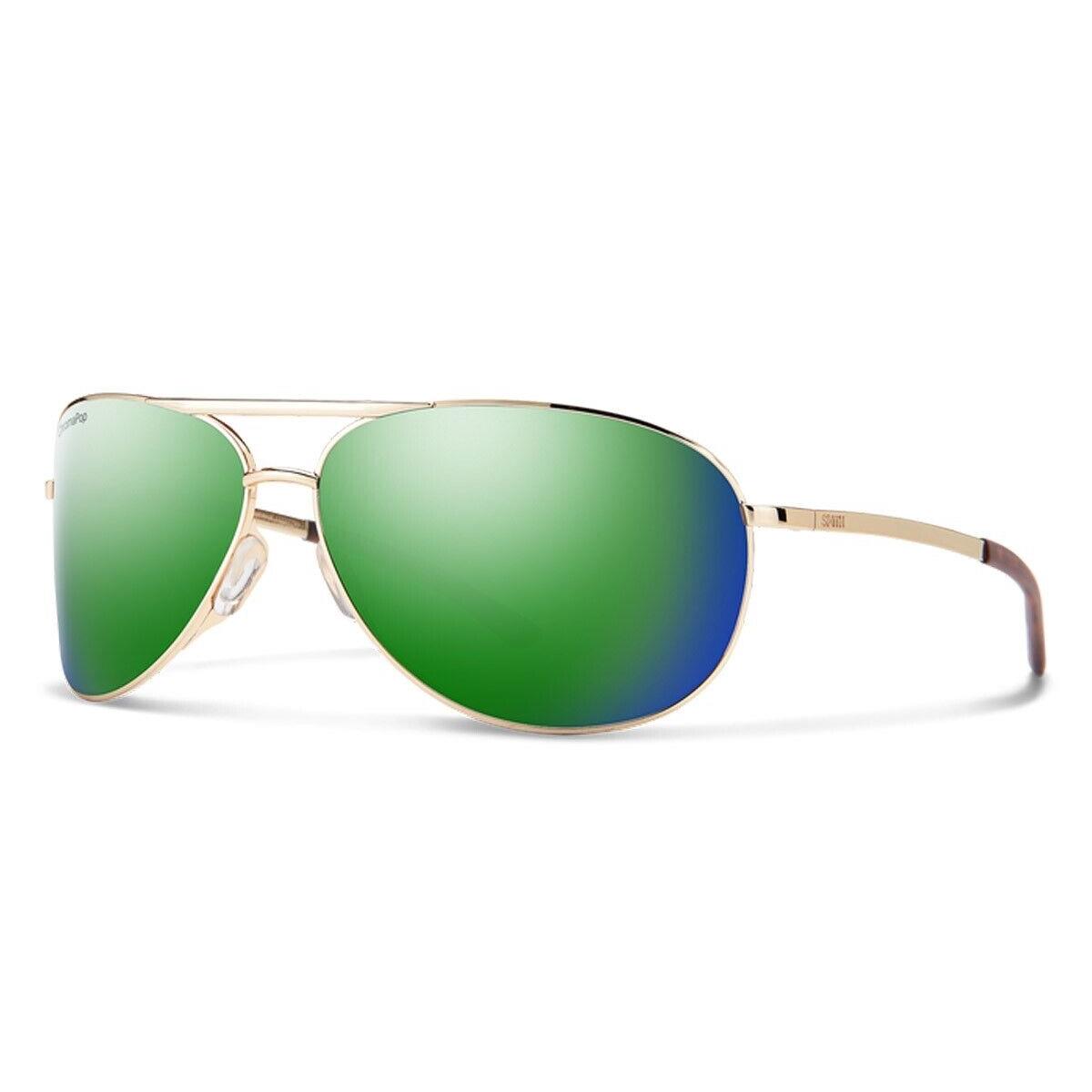 Smith Serpico 2 Sunglasses Gold Frame Chromapop Polarized Green Mirror Lens