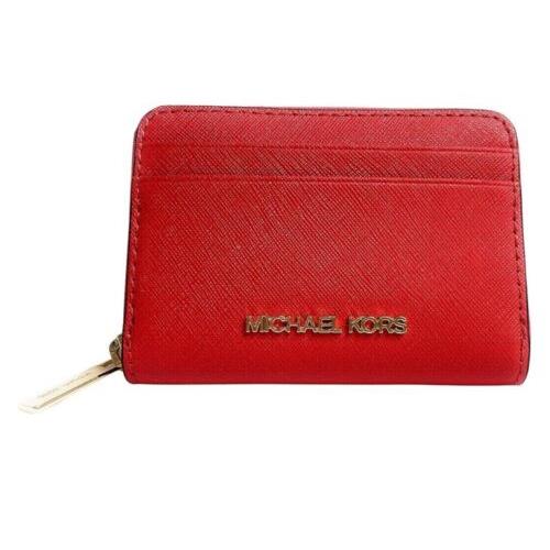 Michael Kors Women Medium Zip Around Card Case Coin Pouch Wallet Bright Red