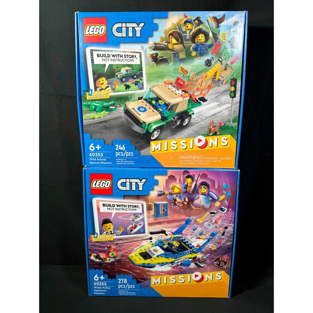 2 Lego Missions Sets - 60353 60355 Water Police Detective Wild Animal Rescue