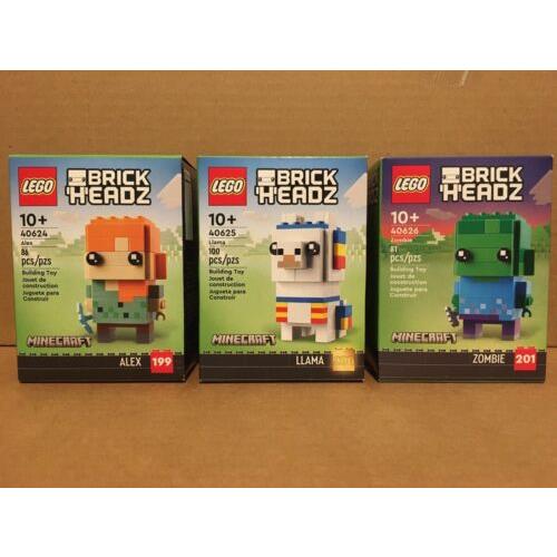 Lego Brickheadz Minecraft 40624 Alex 40625 Llama 40627 Zombie 3 Sets