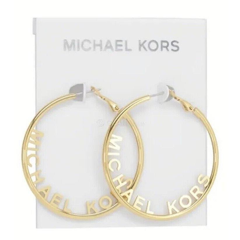 Michael Kors Large Gold-tone SS Signature MK 2 Hoop Earrings