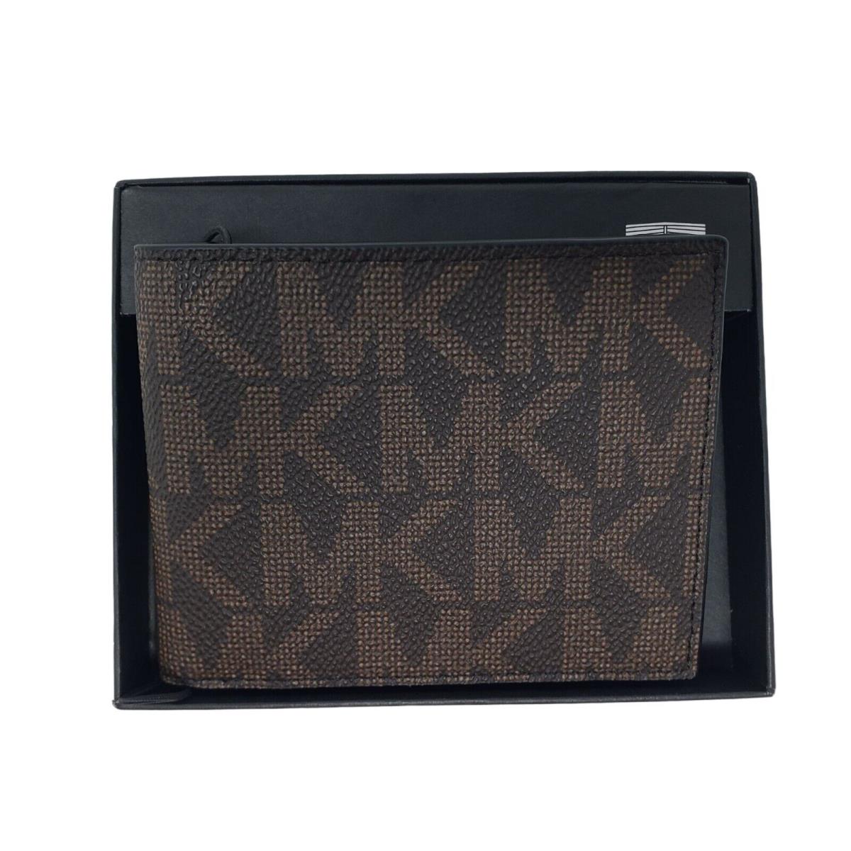 Michael Kors Men`s Logo Jet Set Brown Leather Slim Bi-fold Wallet
