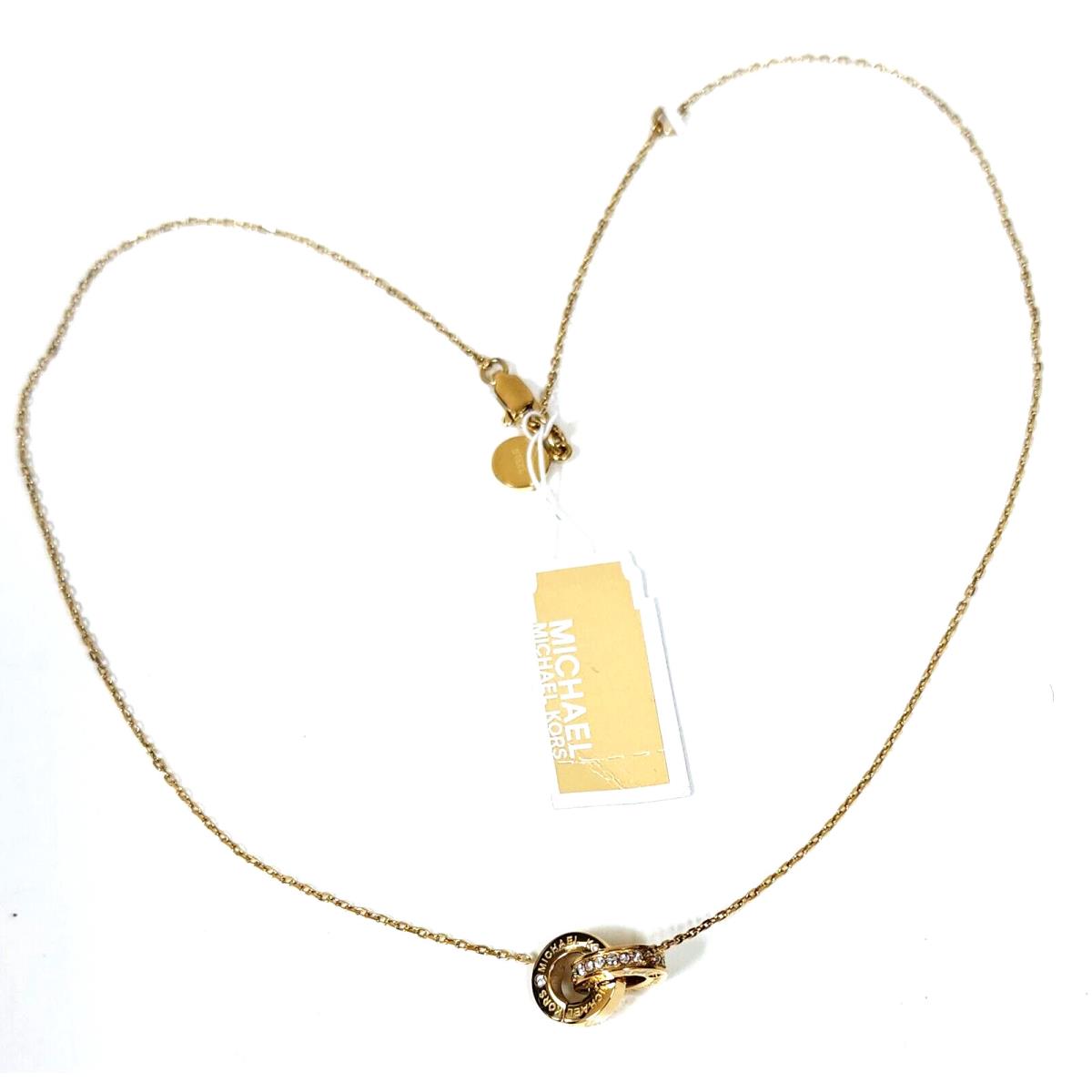 Michael Kors Gold Tone Chain Interlocking Crystal Pendant Necklace MKJ7359