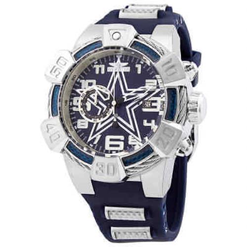 Invicta Nfl Dallas Cowboys Blue Dial Men`s Watch 35775 - Dial: Blue, Band: Silver, Bezel: Silver-tone