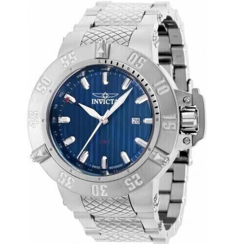 Invicta Men`s Subaqua 37213 Round Stainless Steel Diver Blue Dial Gmt Watch - Dial: Blue, Band: Silver, Bezel: Silver