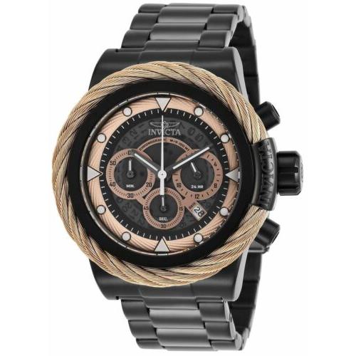Invicta Bolt Men`s 50mm Rose Gold Stainless Anatomic Chronograph Watch 27806 - Dial: Gray, Band: Black, Bezel: Rose Gold